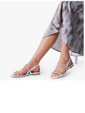 FYS White Women's Rhinestone Sandals Open Toe Casual Dressy Sparkly Shoes